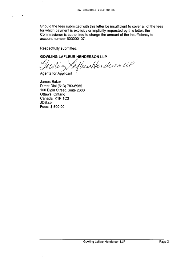 Document de brevet canadien 2698035. Cession 20100225. Image 2 de 13