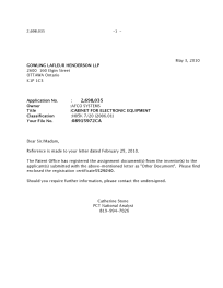 Document de brevet canadien 2698035. Correspondance 20100503. Image 1 de 1