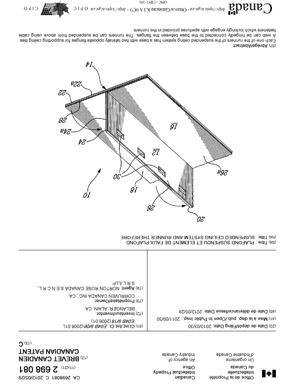 Canadian Patent Document 2698081. Cover Page 20120507. Image 1 of 1