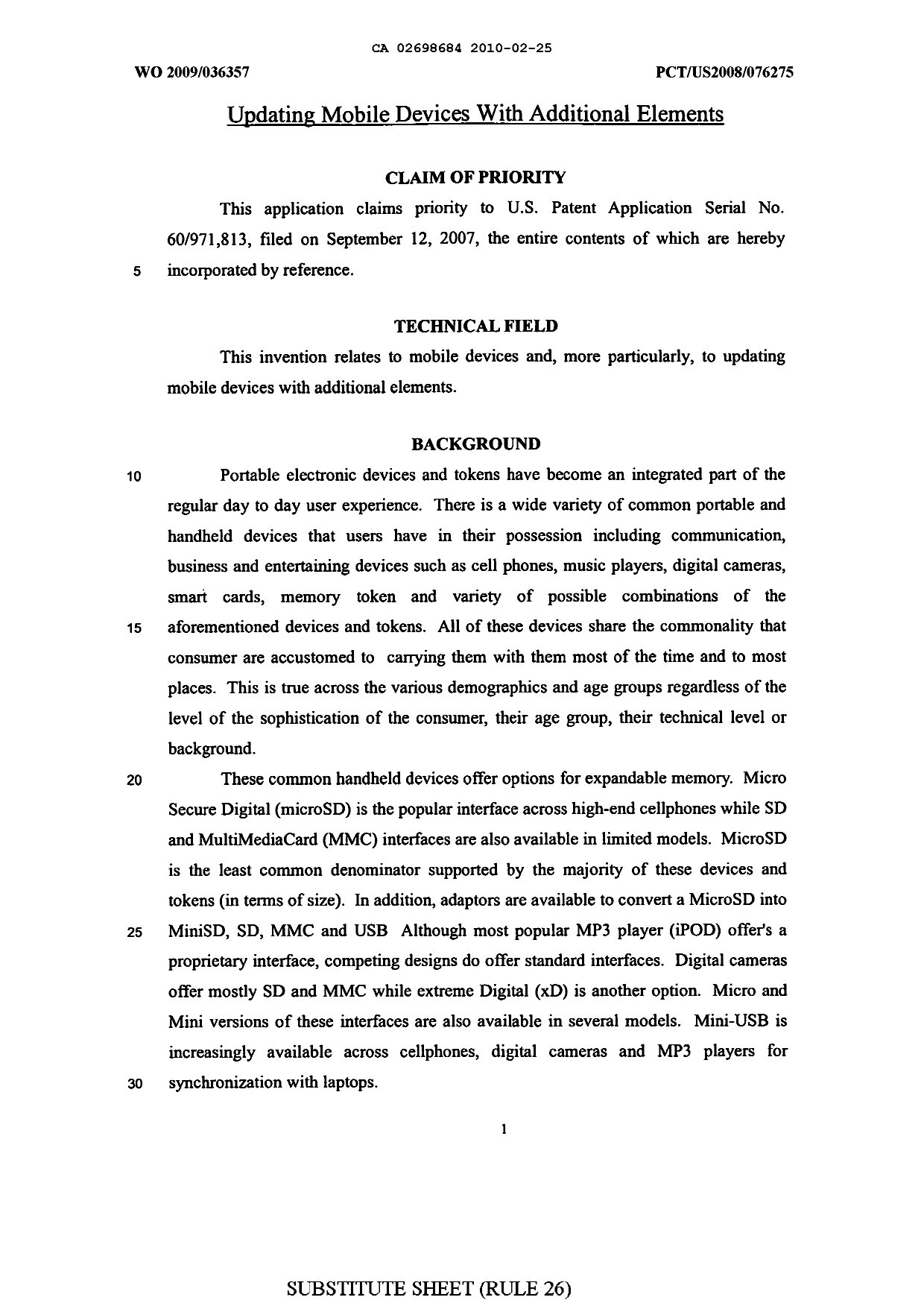Document de brevet canadien 2698684. Description 20100225. Image 1 de 52