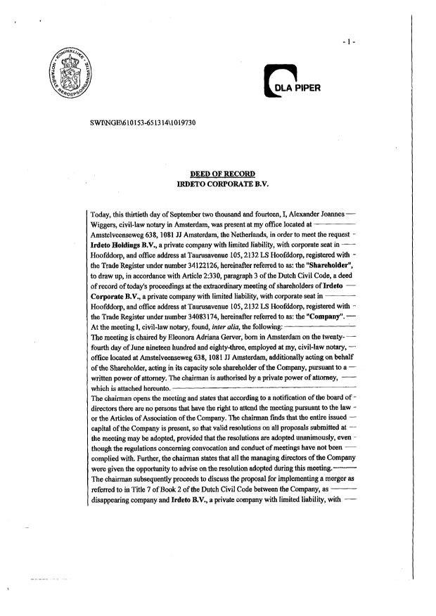 Document de brevet canadien 2699042. Cession 20141201. Image 2 de 4
