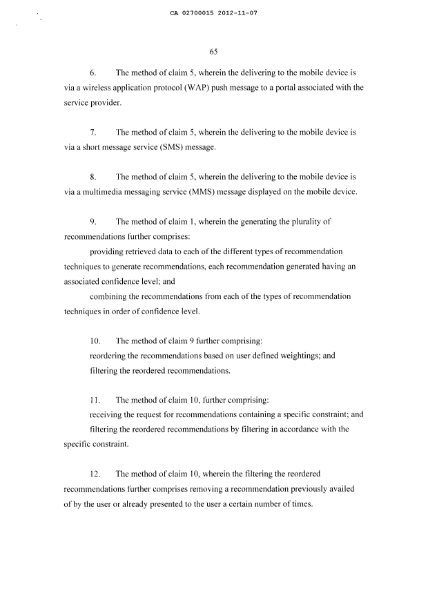 Document de brevet canadien 2700015. Revendications 20121107. Image 2 de 14