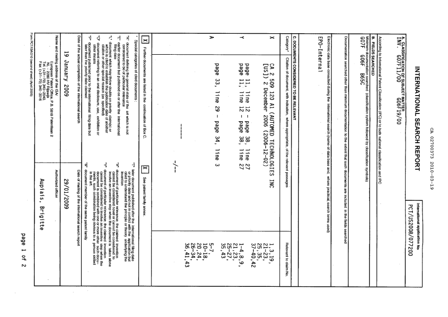 Document de brevet canadien 2700373. PCT 20100319. Image 1 de 3