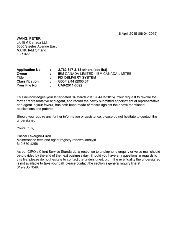Canadian Patent Document 2701046. Correspondence 20150408. Image 1 of 2