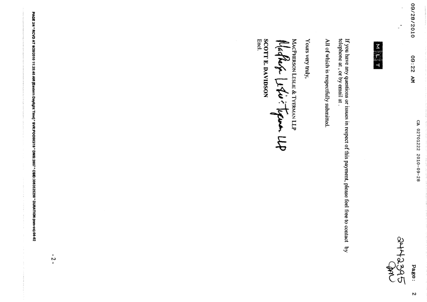 Document de brevet canadien 2701222. Taxes 20091228. Image 2 de 3