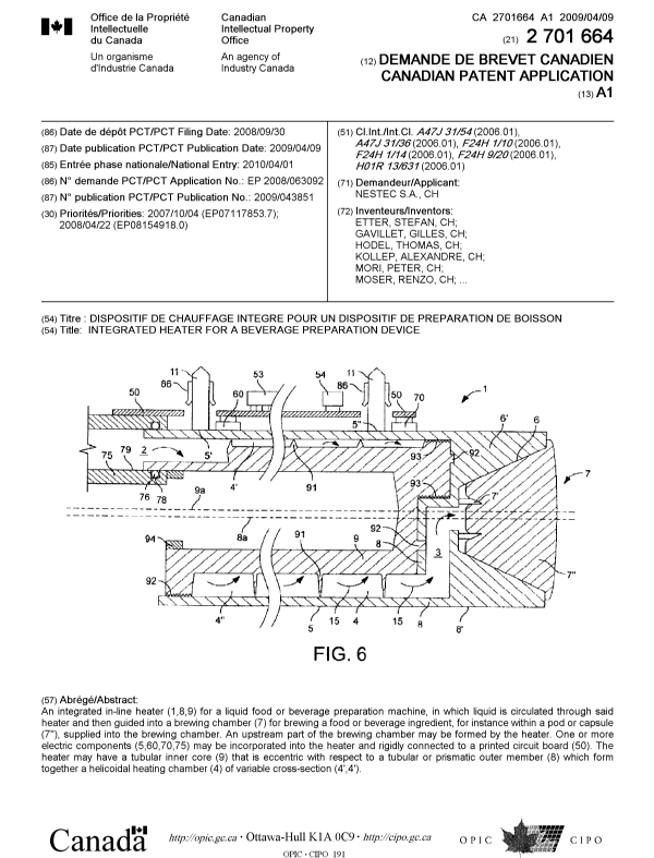 Canadian Patent Document 2701664. Cover Page 20100604. Image 1 of 2