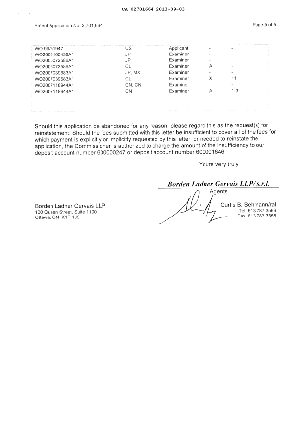 Document de brevet canadien 2701664. Poursuite-Amendment 20130903. Image 5 de 5