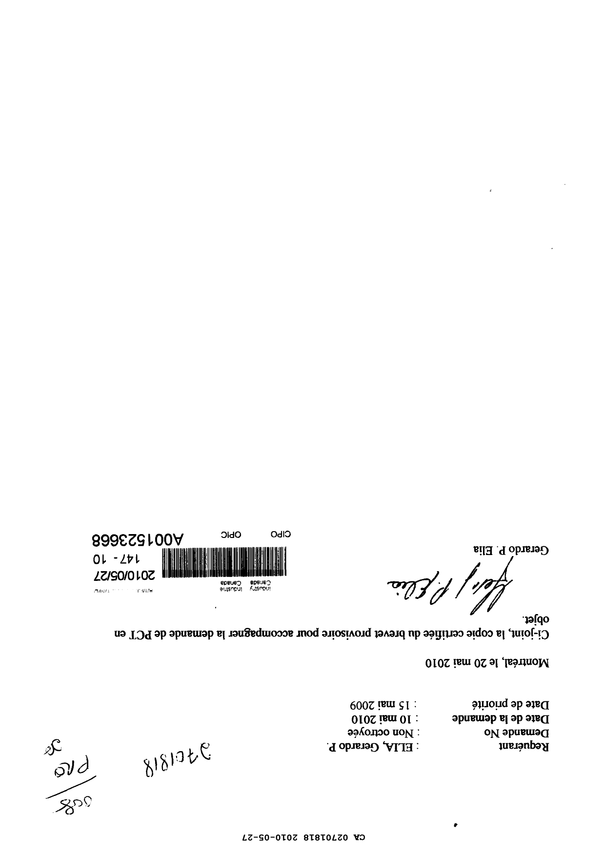Document de brevet canadien 2701818. Poursuite-Amendment 20091227. Image 1 de 1