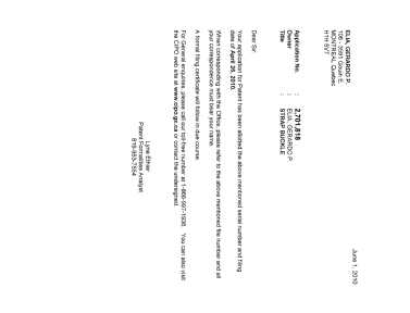 Document de brevet canadien 2701818. Correspondance 20091228. Image 1 de 1