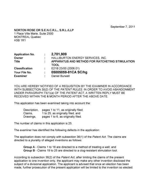 Document de brevet canadien 2701909. Poursuite-Amendment 20110907. Image 1 de 2