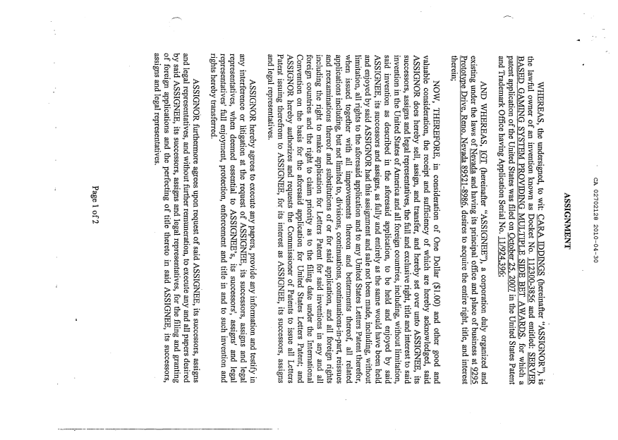 Document de brevet canadien 2702128. Cession 20100430. Image 2 de 3