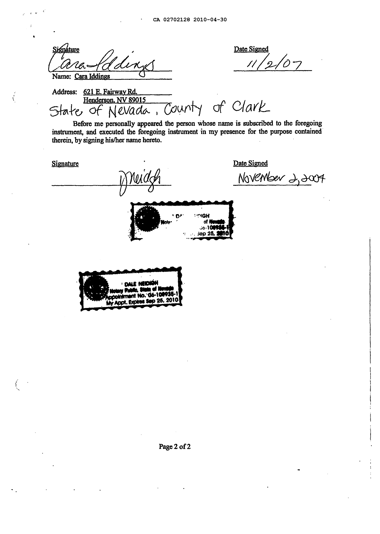 Document de brevet canadien 2702128. Cession 20100430. Image 3 de 3