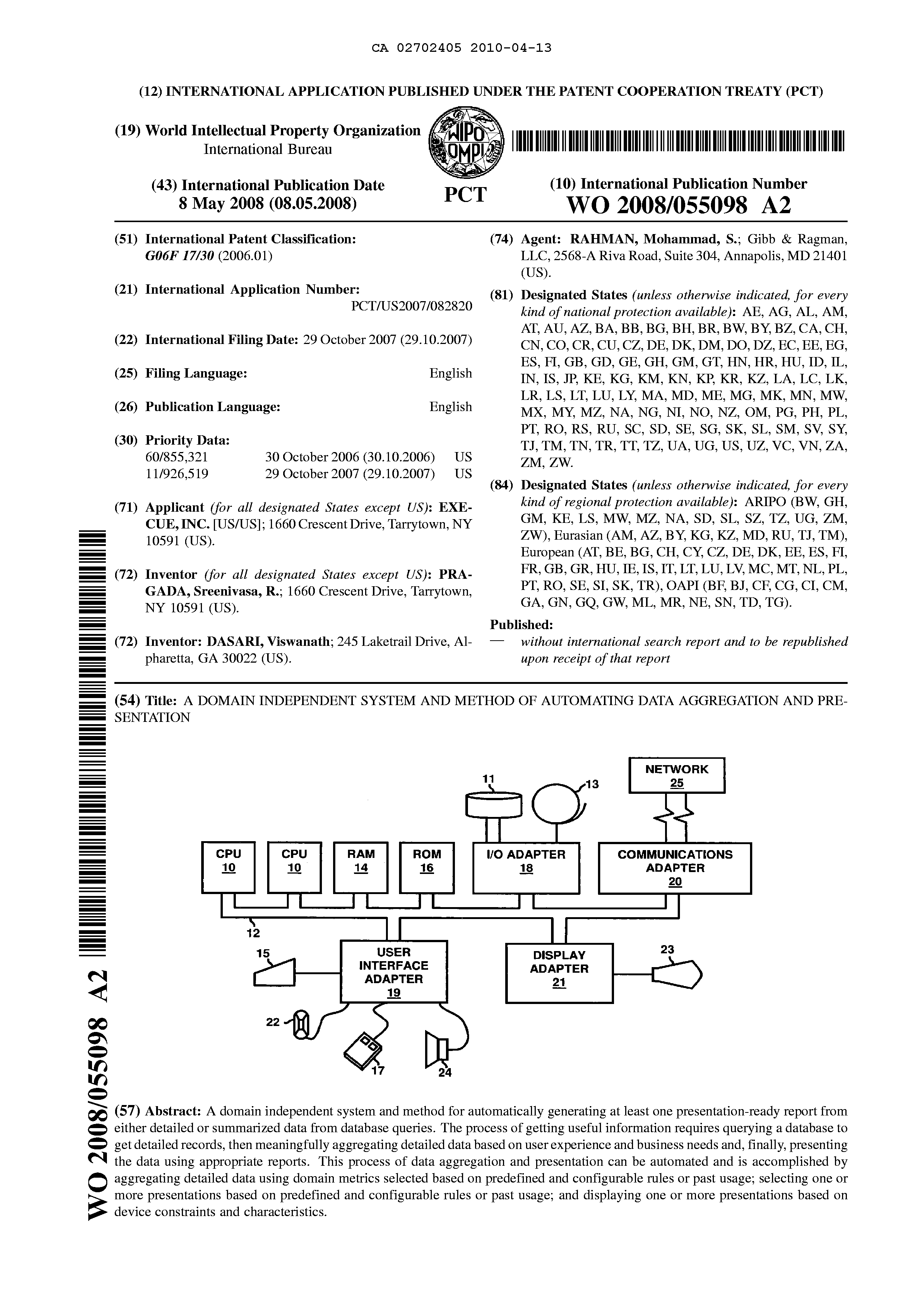 Canadian Patent Document 2702405. Abstract 20100413. Image 1 of 1