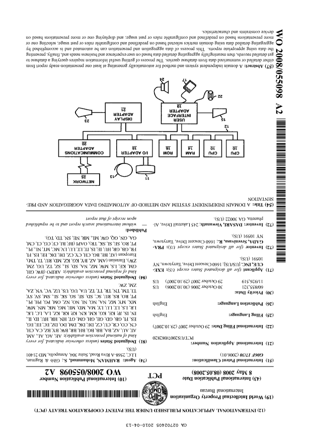 Canadian Patent Document 2702405. Abstract 20100413. Image 1 of 1