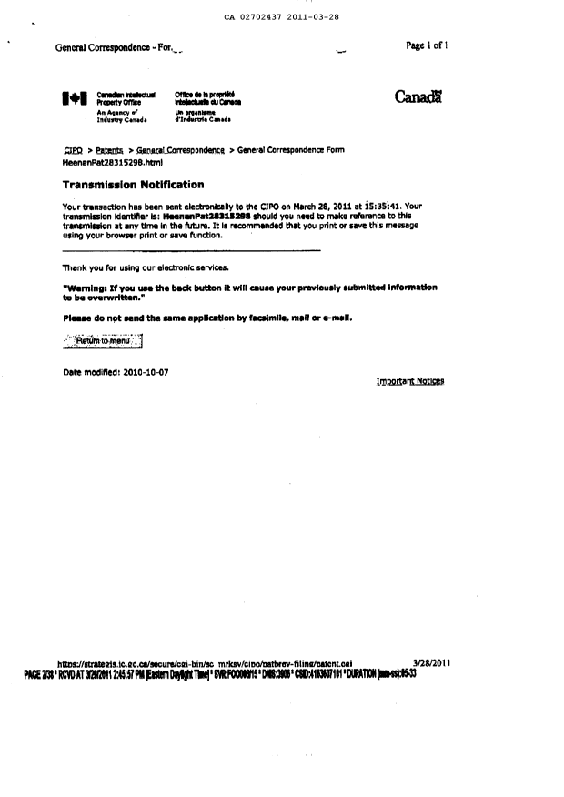 Document de brevet canadien 2702437. Poursuite-Amendment 20101228. Image 3 de 30