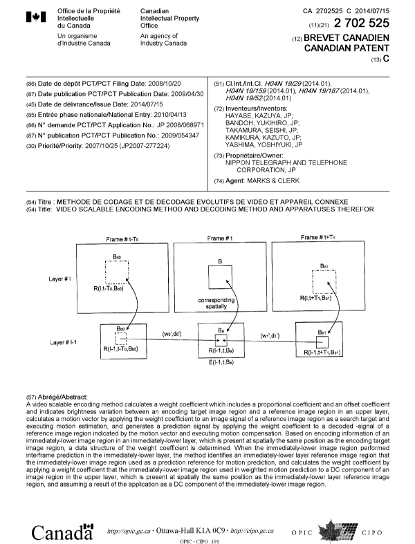 Document de brevet canadien 2702525. Page couverture 20140620. Image 1 de 1