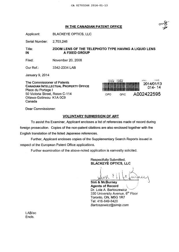 Canadian Patent Document 2703246. Prosecution-Amendment 20140113. Image 1 of 1