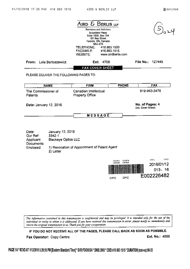 Canadian Patent Document 2703246. Correspondence 20160112. Image 1 of 4