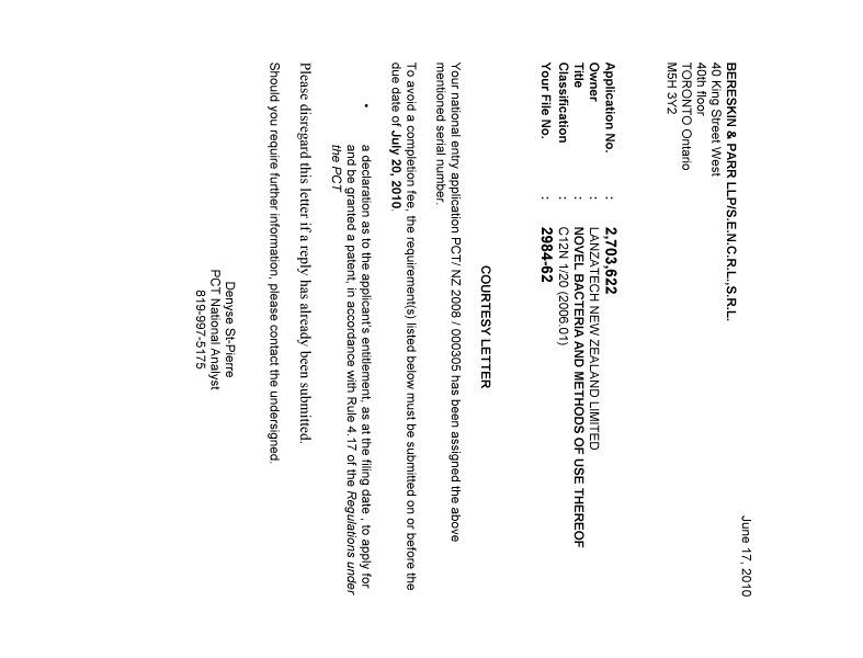 Canadian Patent Document 2703622. Correspondence 20100617. Image 1 of 1