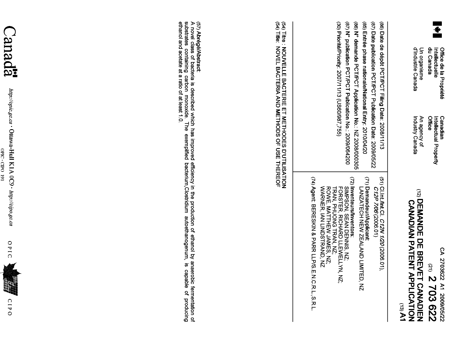 Document de brevet canadien 2703622. Page couverture 20100622. Image 1 de 1