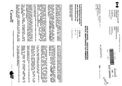 Document de brevet canadien 2704163. Taxes 20121226. Image 1 de 1