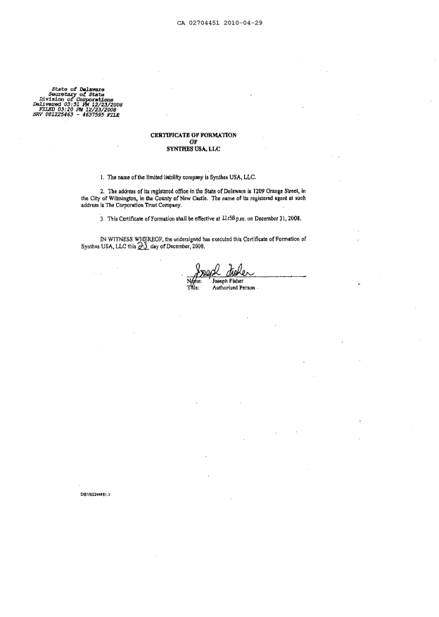 Document de brevet canadien 2704451. Cession 20100429. Image 9 de 9