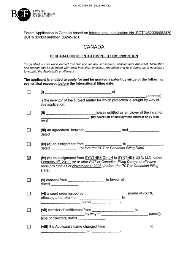 Document de brevet canadien 2705446. Correspondance 20110331. Image 8 de 8