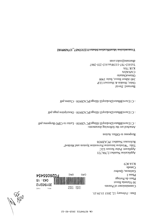 Canadian Patent Document 2706721. Prosecution-Amendment 20150212. Image 1 of 8