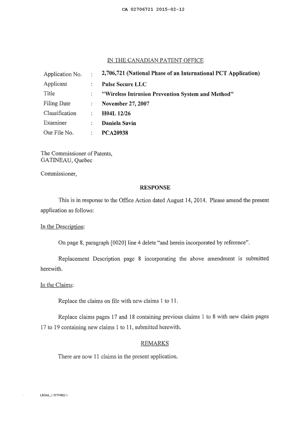 Document de brevet canadien 2706721. Poursuite-Amendment 20150212. Image 2 de 8