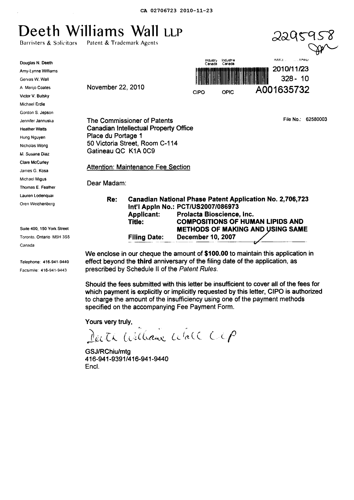 Document de brevet canadien 2706723. Taxes 20091223. Image 1 de 1