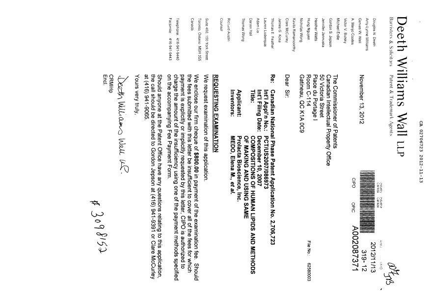 Canadian Patent Document 2706723. Prosecution-Amendment 20111213. Image 1 of 1