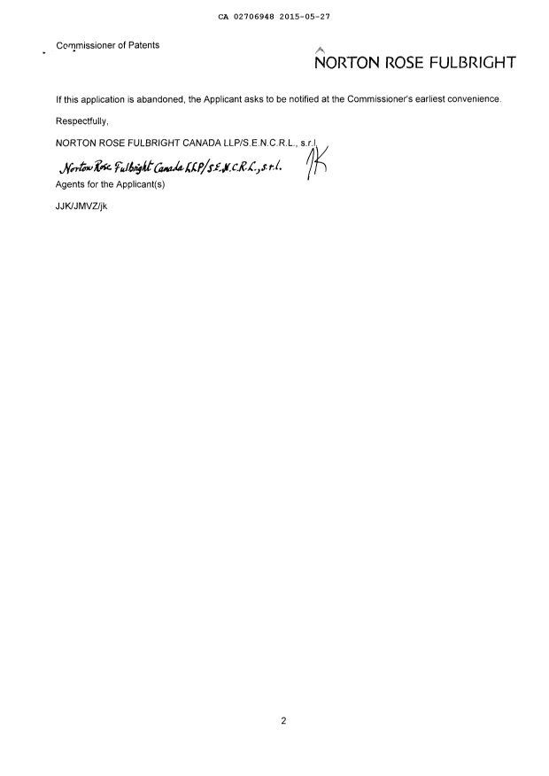 Document de brevet canadien 2706948. Poursuite-Amendment 20150527. Image 2 de 2