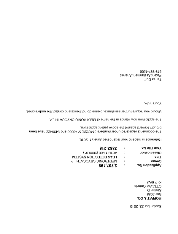 Canadian Patent Document 2707199. Correspondence 20100922. Image 1 of 1