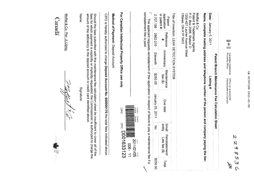 Document de brevet canadien 2707199. Taxes 20110105. Image 1 de 1