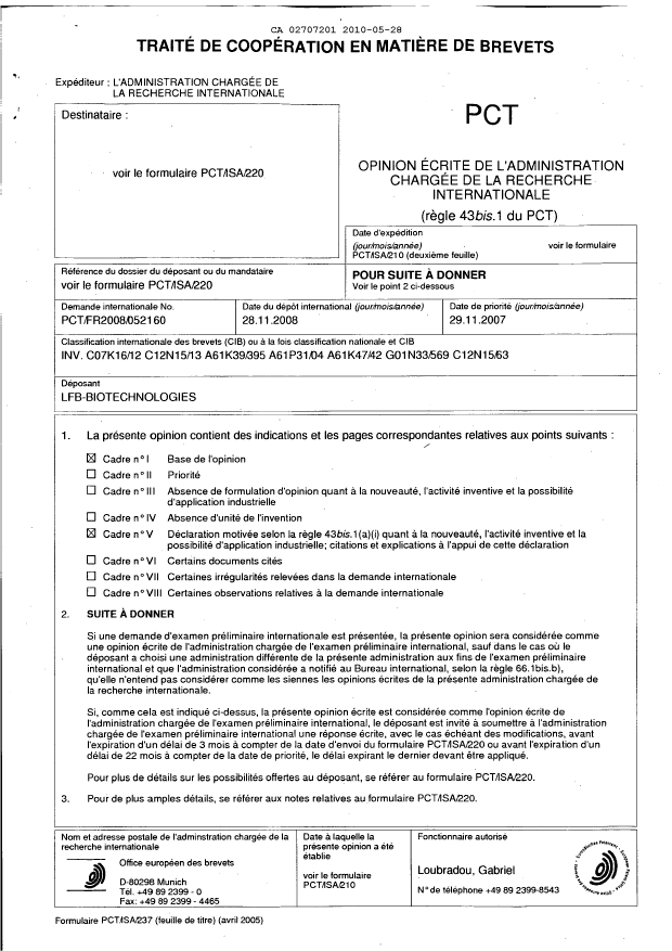 Document de brevet canadien 2707201. PCT 20100528. Image 1 de 9