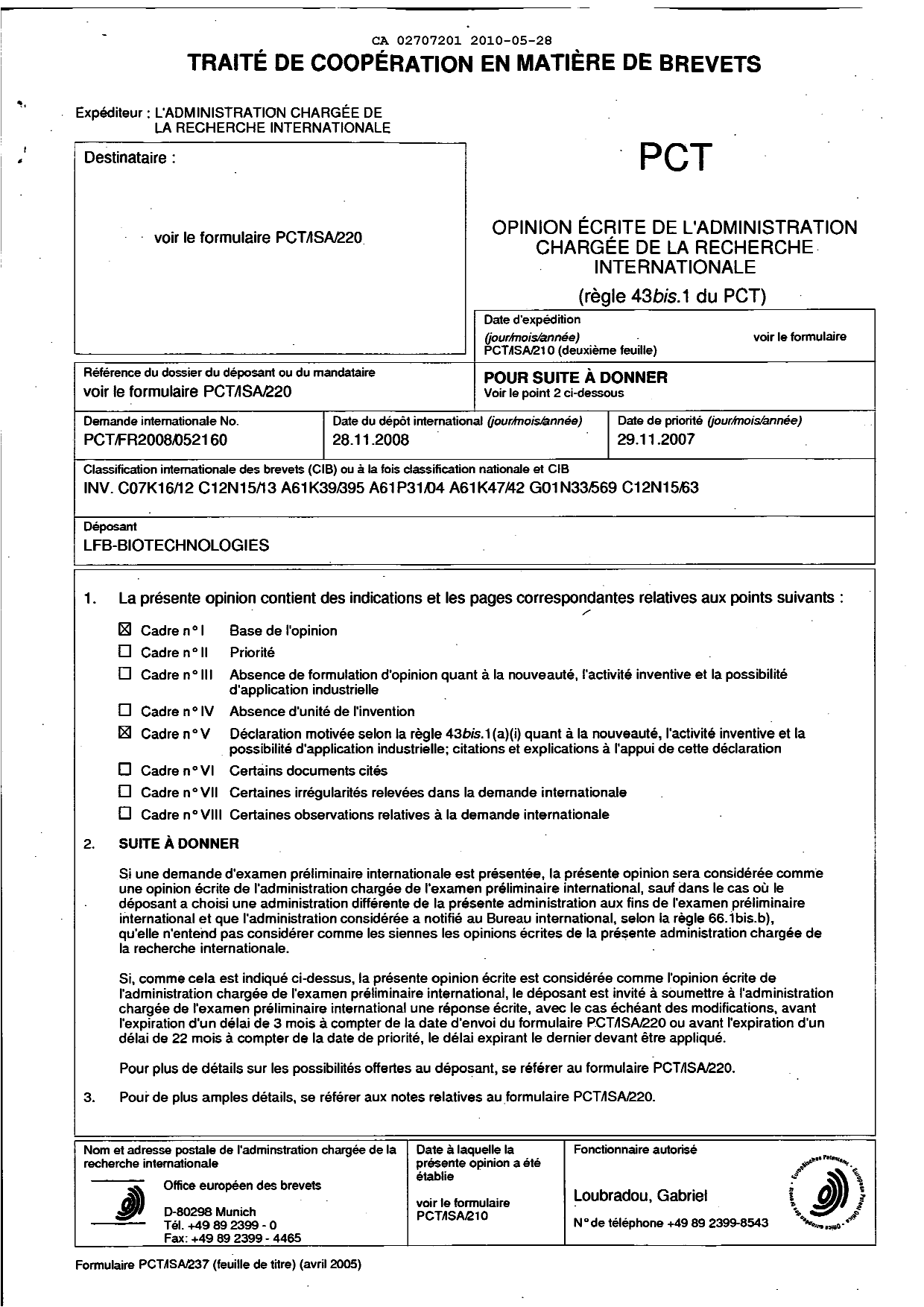 Canadian Patent Document 2707201. PCT 20100528. Image 1 of 9