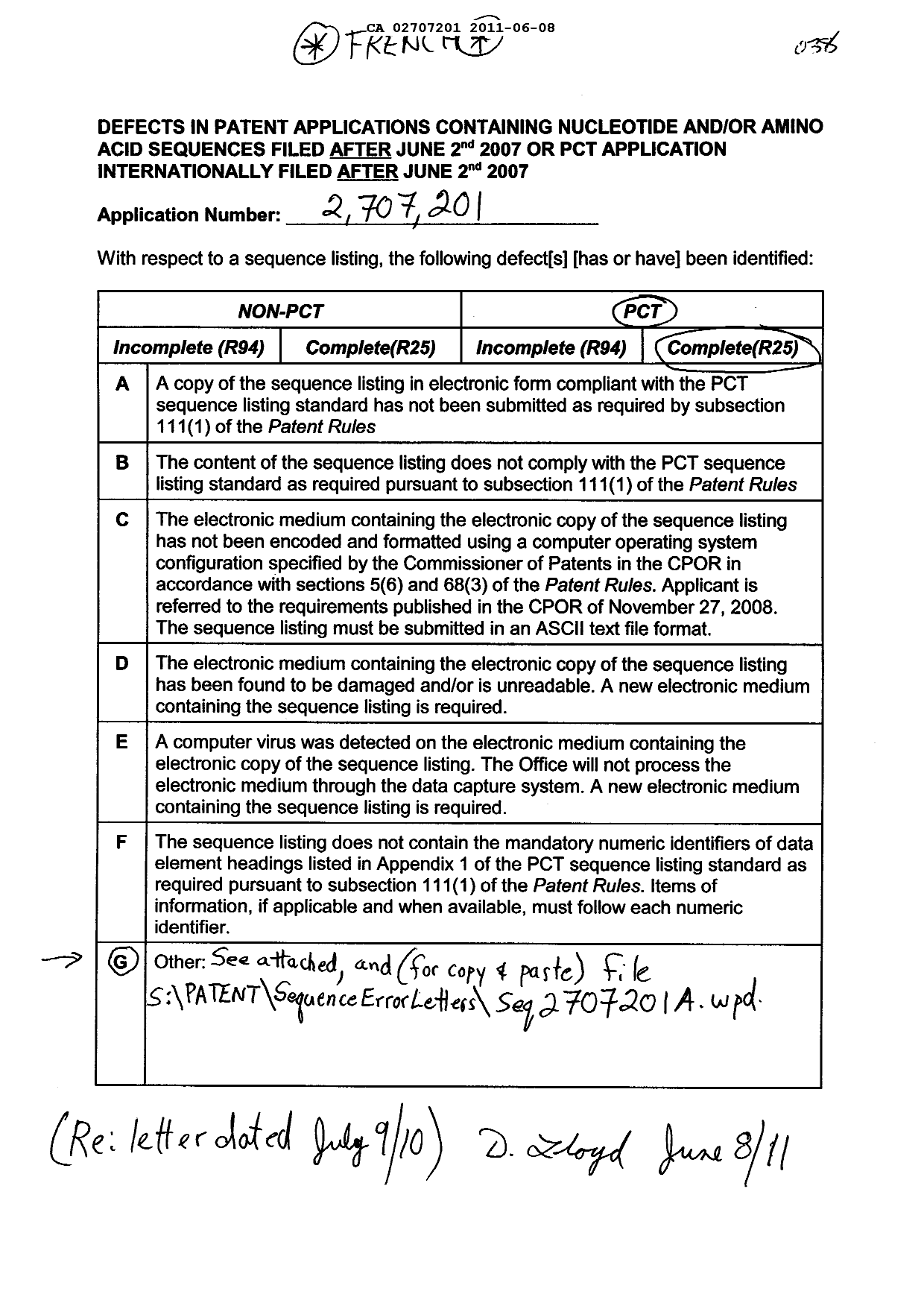 Document de brevet canadien 2707201. Poursuite-Amendment 20110608. Image 1 de 3
