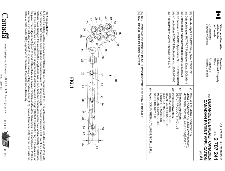 Document de brevet canadien 2707241. Page couverture 20100810. Image 1 de 1