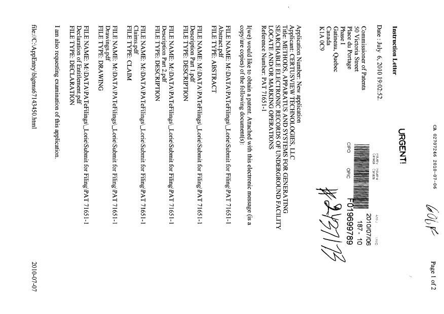 Document de brevet canadien 2707246. Cession 20100706. Image 1 de 4
