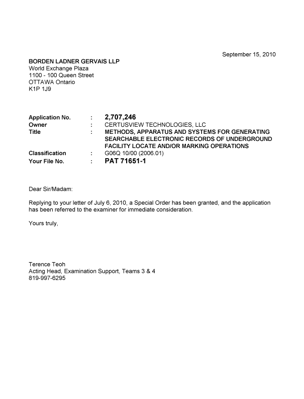 Canadian Patent Document 2707246. Prosecution-Amendment 20100915. Image 1 of 1