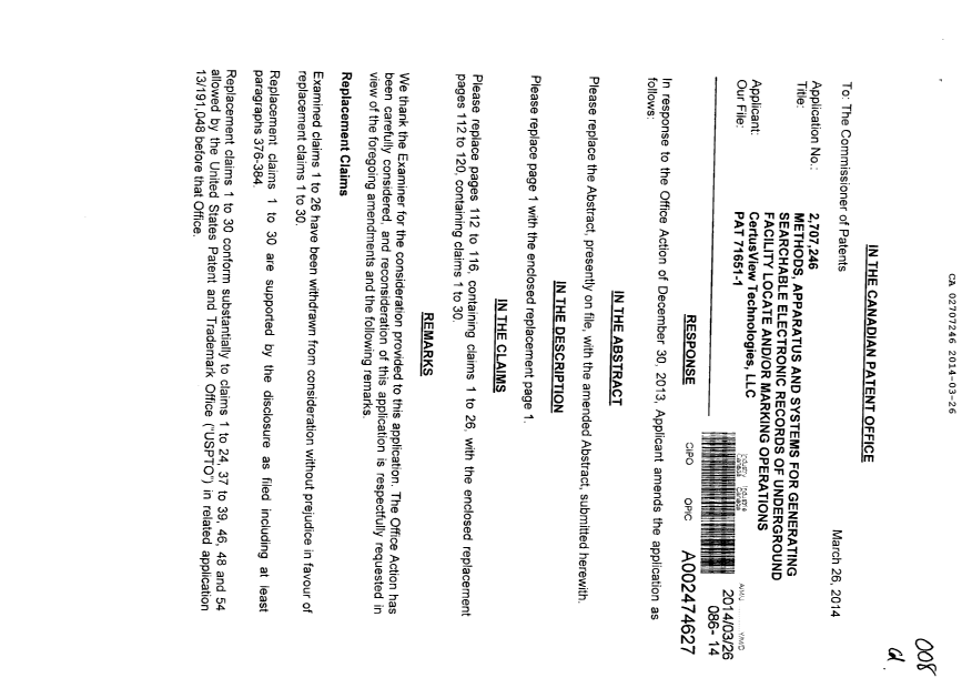 Document de brevet canadien 2707246. Poursuite-Amendment 20140326. Image 1 de 18