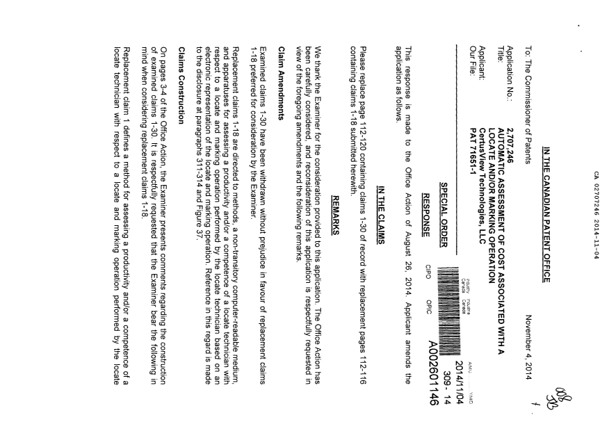 Document de brevet canadien 2707246. Poursuite-Amendment 20141104. Image 1 de 10