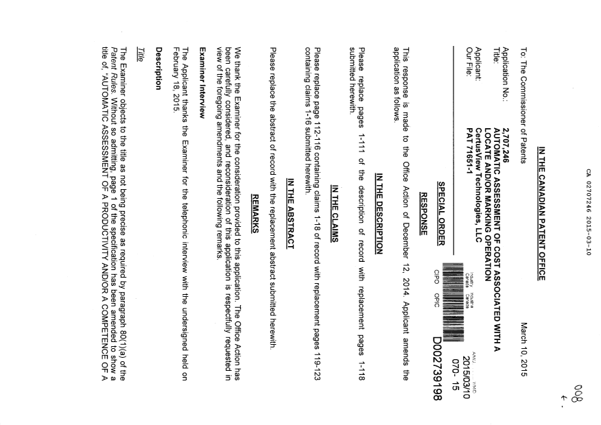 Document de brevet canadien 2707246. Poursuite-Amendment 20150310. Image 1 de 128