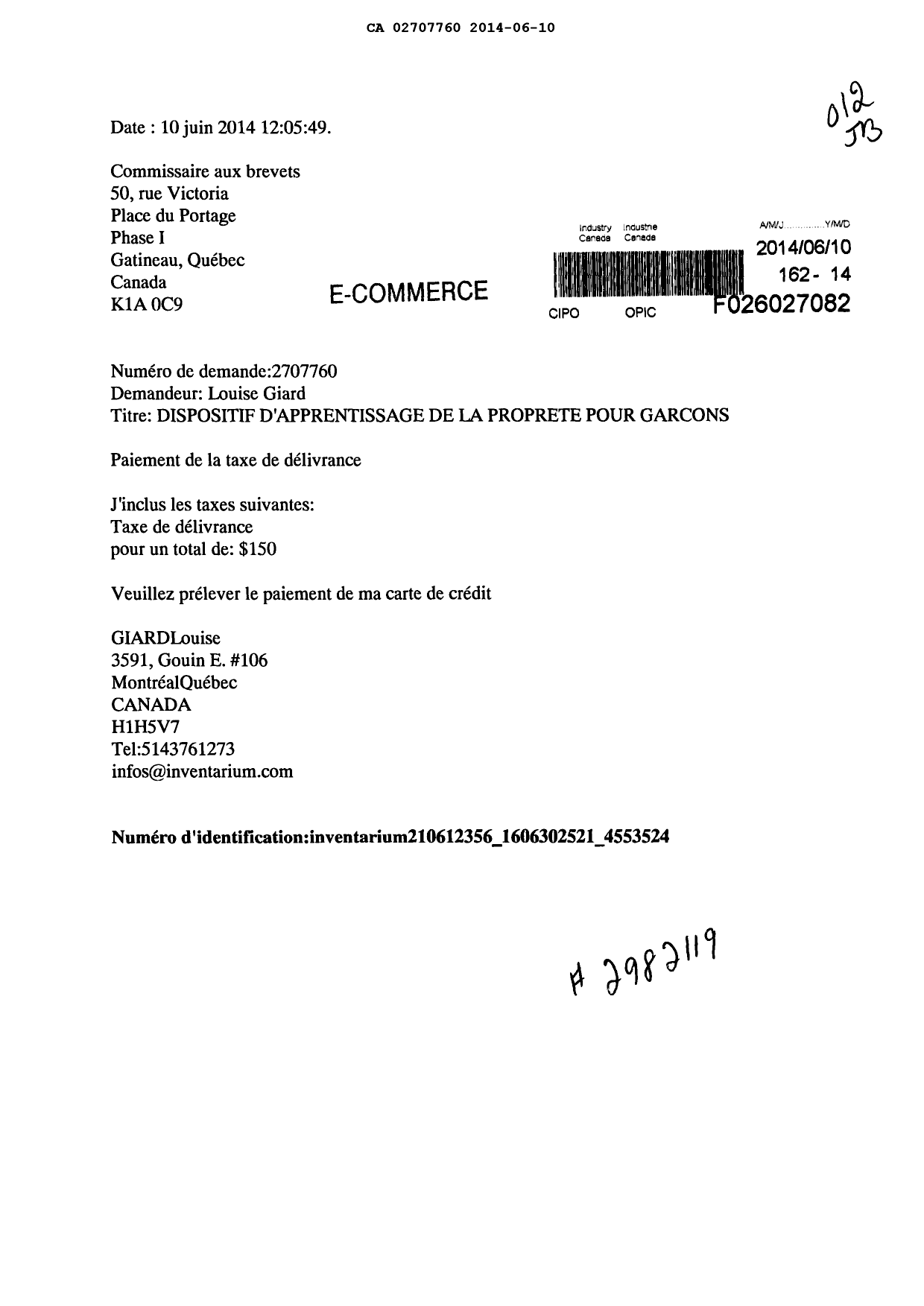 Canadian Patent Document 2707760. Correspondence 20140610. Image 1 of 1