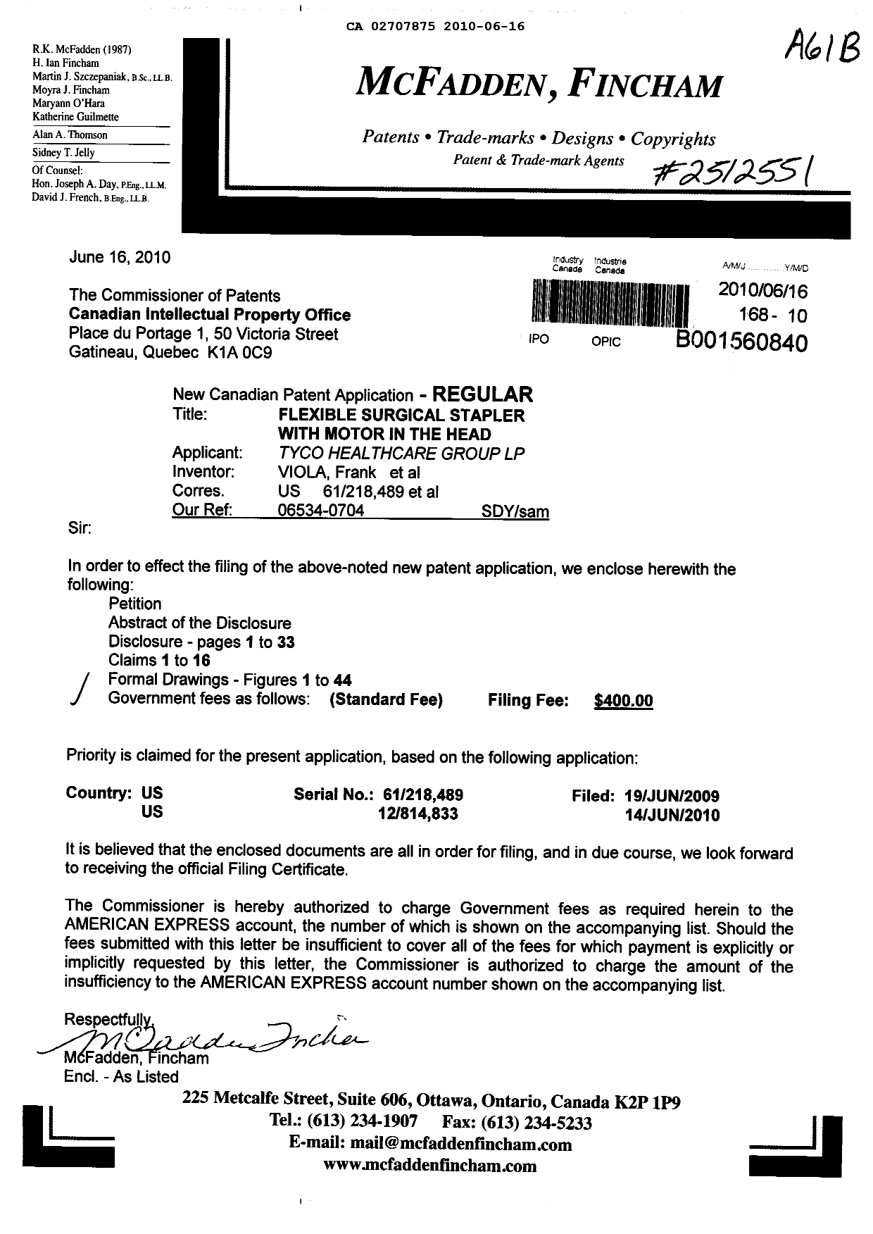 Document de brevet canadien 2707875. Cession 20100616. Image 1 de 2