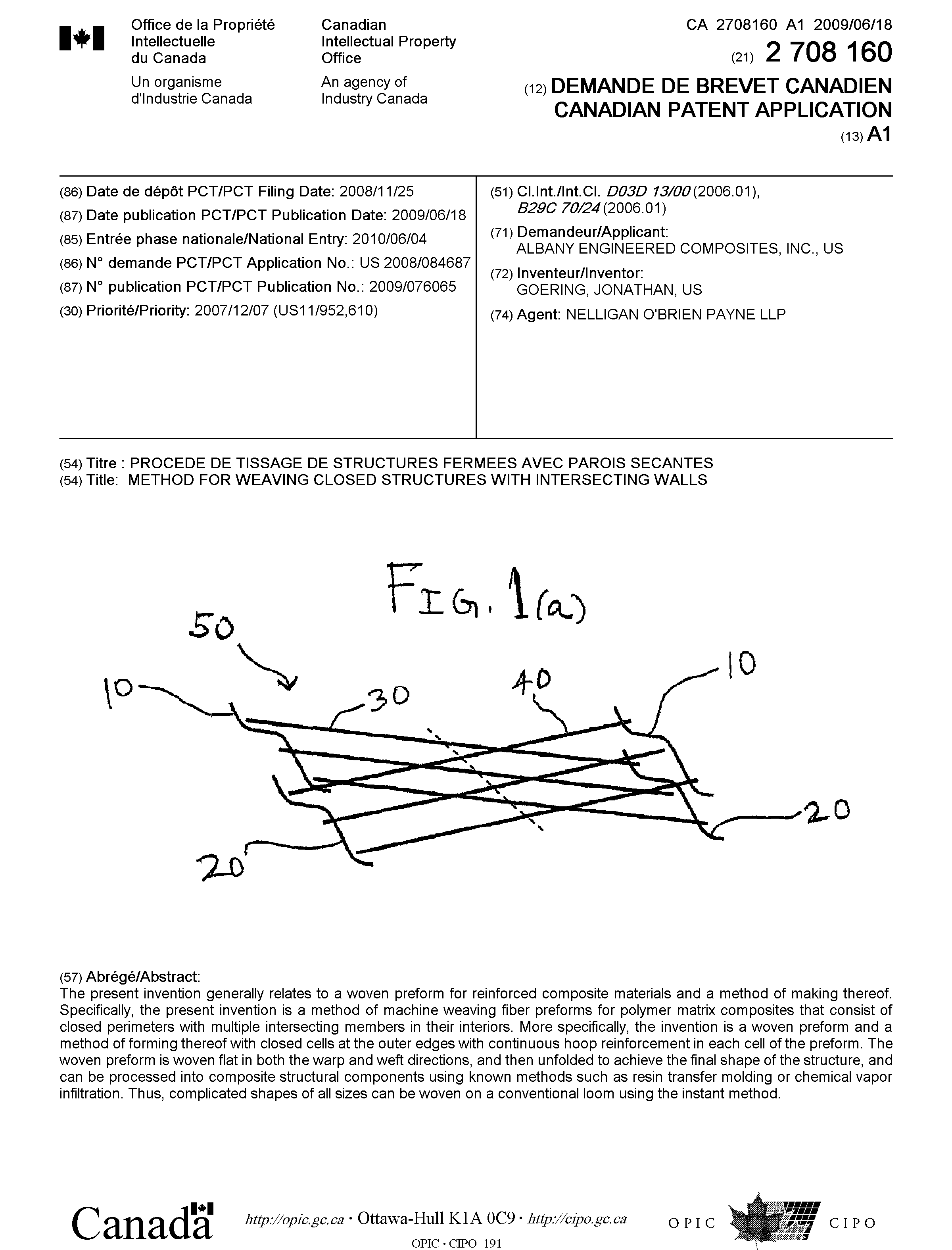 Canadian Patent Document 2708160. Cover Page 20100813. Image 1 of 1