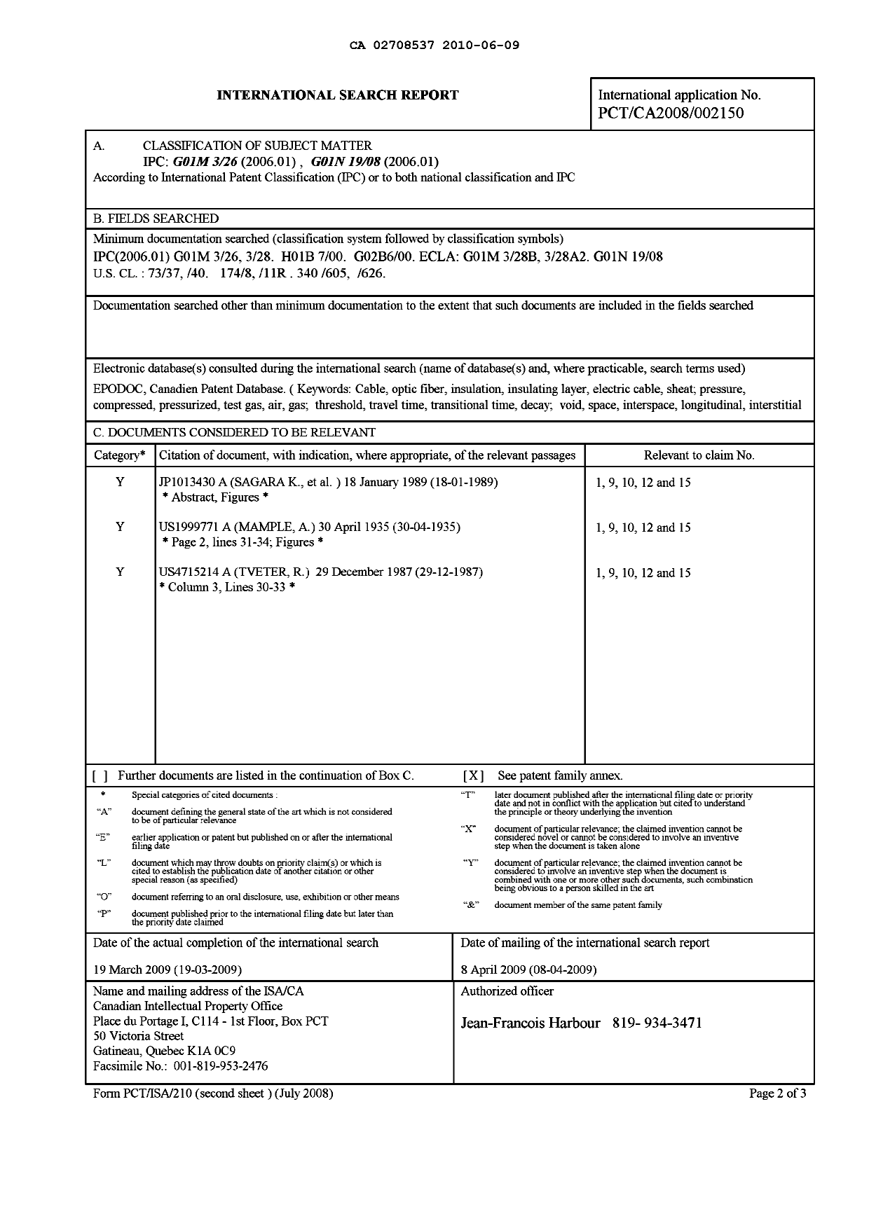 Document de brevet canadien 2708537. PCT 20091209. Image 1 de 2