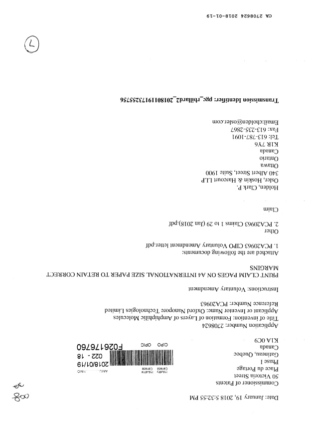 Canadian Patent Document 2708624. Amendment 20180119. Image 1 of 7