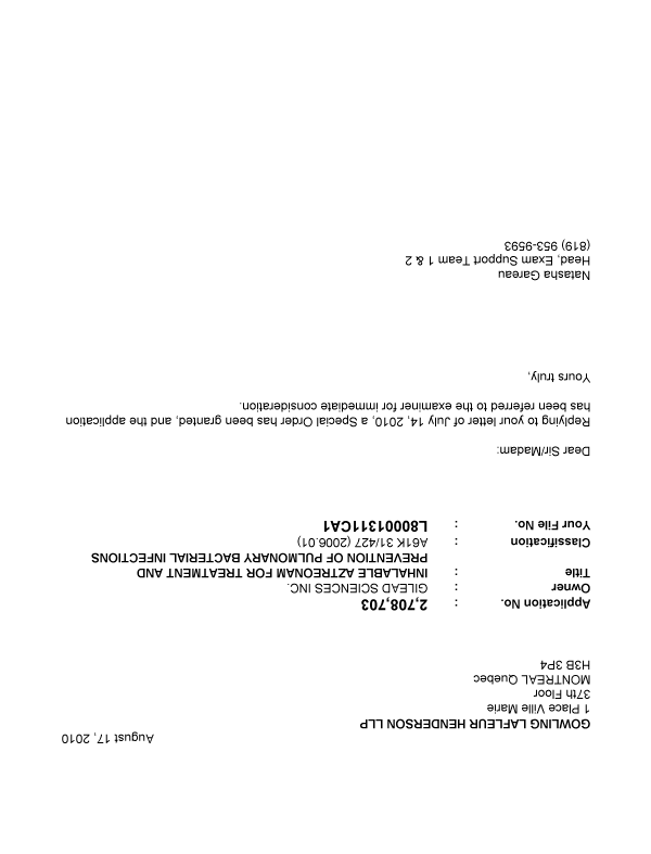 Canadian Patent Document 2708703. Prosecution-Amendment 20100817. Image 1 of 1