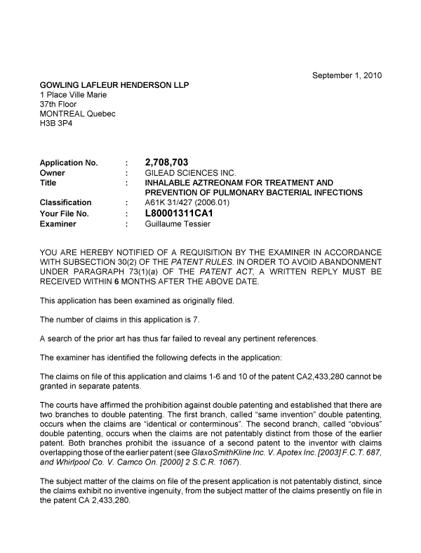 Document de brevet canadien 2708703. Poursuite-Amendment 20100901. Image 1 de 2